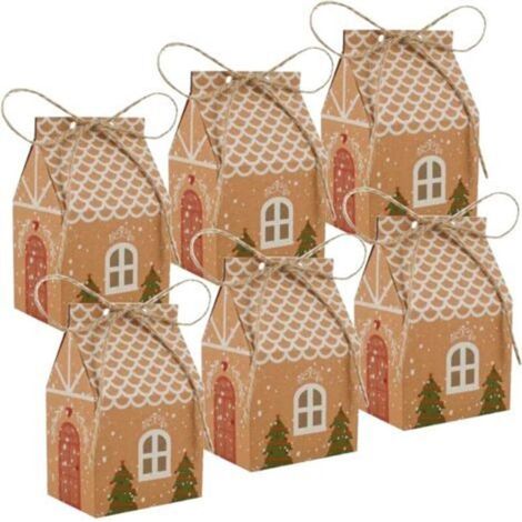 Lot de 6 boîtes de Noël Boîtes en papier kraft avec corde en chanvre Boîtes de Noël avec couvercles pour bonbons, friandises et cadeaux