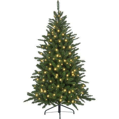 Árbol de Navidad 150 cm árbol de Navidad artificial con 220 luces LED 588 ramas y patas de metal árbol Navideño para salón interior verde (1/5)