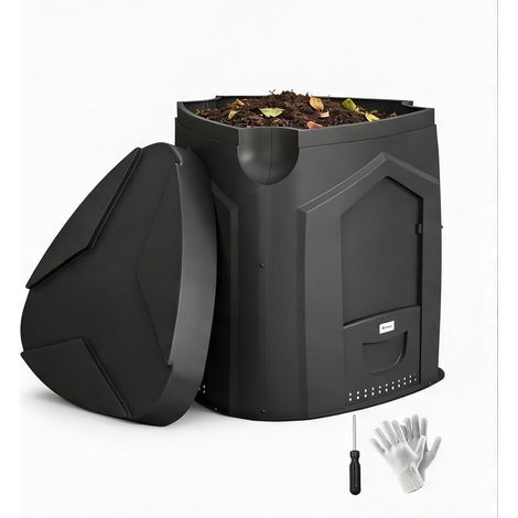 Composteur de jardin 240 L triangulaire à trois portes en PP (1/5)
