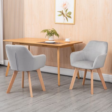Pack de 2 sillas de comedor con reposabrazos, tejido de poliéster y patas de madera, gris HAVRYA (1/5)