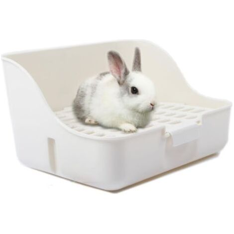Bac à litière lapin facile nettoyer pour apprendre à utiliser la toilette, pour petits animaux/cochons d'Inde/furets, blanc (1/4)