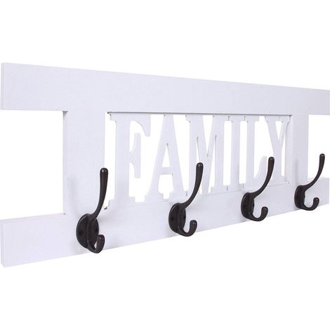 Appendiabiti da parete in legno bianco con 4 ganci 20,5x60x1,5 cm MED04064