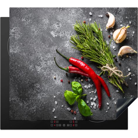 PROTECTION PLAQUE INDUCTION Poivre - Herbes - Épices - Béton Protection Vitrocéramique Pour Cuisiniere 58.3x51.3 cm (1/5)