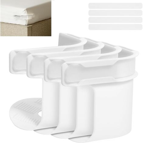 Lot de 4 Supports de draps-housses, Clips antidérapants, Sangles réglables, ABS et PP, Pour matelas et literie (1/5)