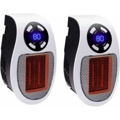 Mini radiateur soufflant électrique - Mini radiateur portable - Radiateur à brancher - Chauffage d'appoint - LED et minuterie - Idéal pour le bureau, la salle de bain et la chambre - 500 W - Lot de 2 (1/5)