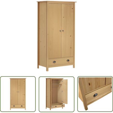The Living Store Garde-robe à 2 portes Hill 89x50x170 cm Bois de pin solide - Garderobe - Armoire - Meuble De Rangement - Dressing - Commode (1/5)