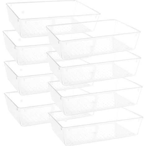 Lot de 8 organiseurs tiroir transparents empilables pour réfrigérateur, maquillage, chambre à coucher, salle bain, bureau, cuisine - (1/5)