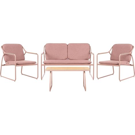 Garden Sofa Set Brown Steel Frame Olefin Cushions 4 Seater Tempered Glass Coffee Table Modern Design Outdoor Conversation Set CALASCIO (1/5)