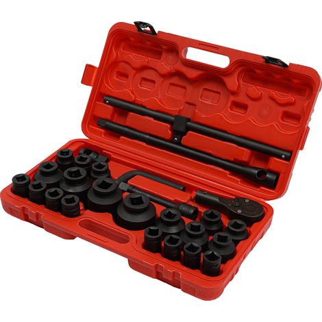 Jeu de clés à douille, 26 pièces, en acier au carbone haute résistance, Rouge (1/2)