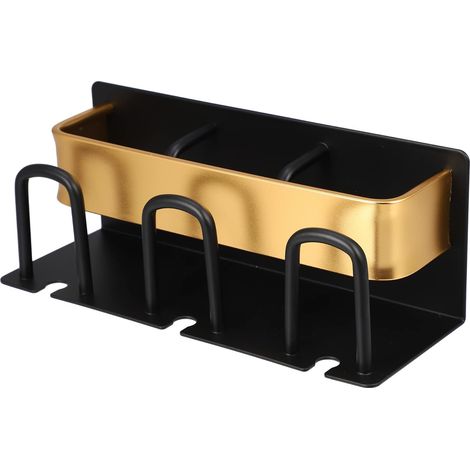 Soporte de pared para cepillos de dientes, caja de almacenamiento para vasos de cepillos de dientes sin perforaciones, apto para el baño, color negro y dorado. (1/5)