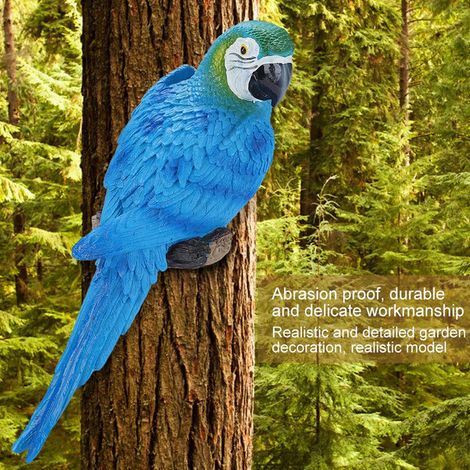 Statue de Perroquet Bleu en Résine Décoration de Jardin Extérieur Oiseau Artificiel Suspendu pour Arbre Maison Cour