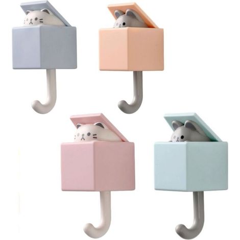 Porte Manteau Enfant Mural,4 Pièces Crochets Adhesif Muraux pour Animaux Mignon Crochet Créatif pour Manteau Cat Hook Rétractables pour Patere Enfant Décoration Murale Sans Perçage (1/5)