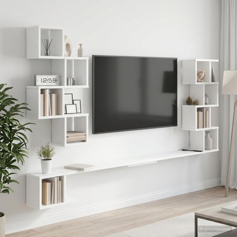 vidaXL Wall-Mounted TV Shelf White 180 x 15 x 94 cm Engineered Wood (1/5)