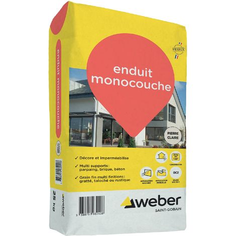 Weber Saint-Gobain Enduit monocouche de façade extérieur pierre claire 25 kg - d’imperméabilisation et décoration façades