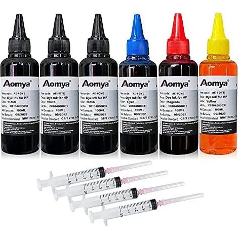 Kit de recharge d'encre pour imprimante jet d'encre compatible avec HP 61 60 62 63 564 920 901 902 932 933 934 940 950 951 952 94 95 96, système CISS CIS, 4 couleurs (3BK, C, M, Y)