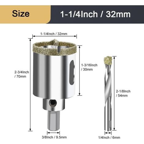 32-mm-Diamant-Lochsäge mit Zentrierhilfe. Diamant-Kernbohrer für Glas, Fliesen, Keramik, Marmor und Granit. (1/4)