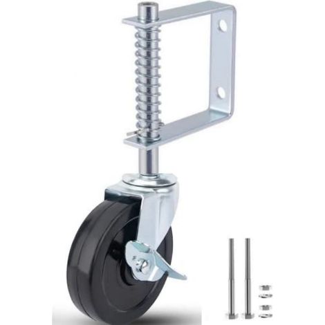 Roulettes de portail, roue de portail en caoutchouc de 5 pouces, roulettes pivotantes à ressort, capacité de charge de 80kg