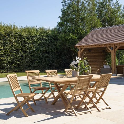 FUN - Salon de jardin en bois teck 8/10 personnes (1/5)