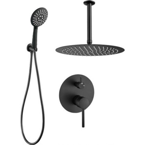 Ensemble de douche encastré au plafond BORACAY noir mat à levier unique Ø 25cm (1/3)
