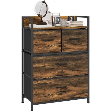 Dresser in fabric with 4 drawers bend and structure in steel, style industrial for living room, 60 x 29 x 85 cm, brown rustic (1/5)