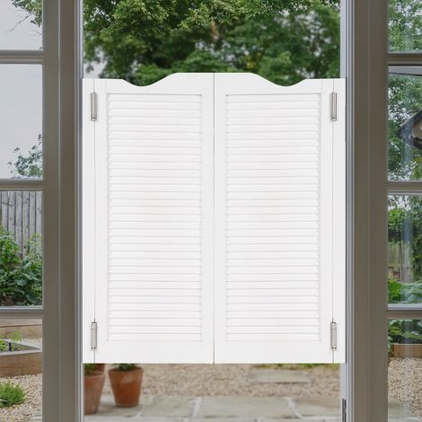 Porte battante de séparation de salon avec 4 charnières en métal, double porte intérieure de séparation pour le porche d'entrée de comptoir de bar de cuisine, blanc, 41.5  3.4  107cm