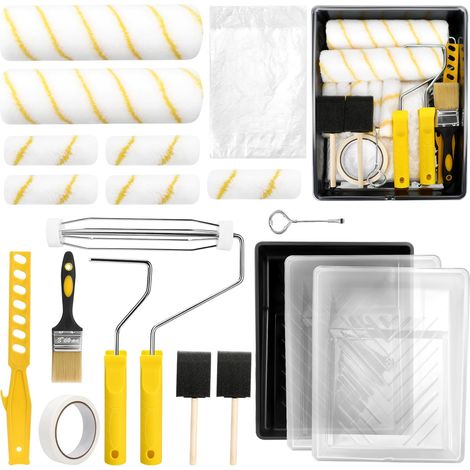 Lot de 19 rouleaux de peinture avec rouleau de 22,7 cm et petit rouleau de peinture de 10,2 cm, pinceau pour murs, bac à peinture avec liners, accessoires de peinture pour peindre les murs, pinceau (1/5)