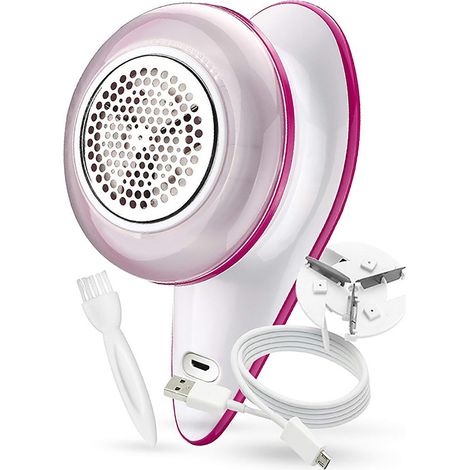 Rasoir Anti-Bouloches Électrique Tête à Lames Indicateur de Charge USB Rechargeable Ergonomique Coupe-Peluches Tissu Rouge Rose (1/5)