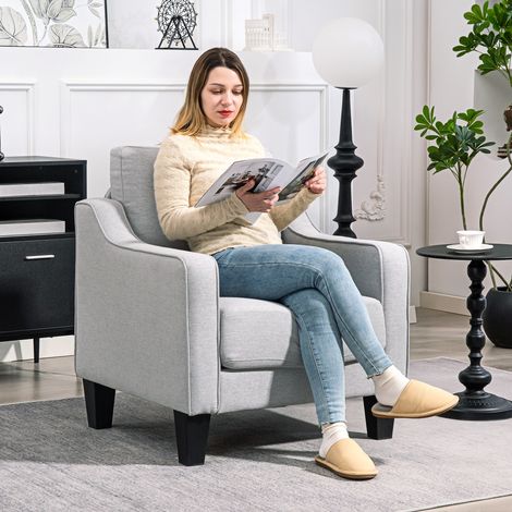 Fauteuil moderne en tissu avec rembourrage épais et ressorts emballés, 77x77x86 cm, Gris (1/5)