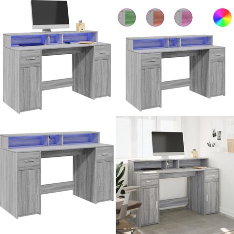 vidaXL LED-Schreibtisch Grau Sonoma 140x55x91 cm Holzwerkstoff