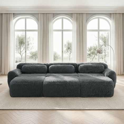 Canapé 2 places en velours côtelé gris foncé, 158x93x61 cm, porte-gobelet, poche latérale, mousse haute densité, sans montage (1/5)