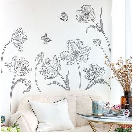 BRICOOMARKET Fleur de Jardin Stickers Muraux Noir Blanc Fleur Autocollant Mural Décoration Murale pour Salon Chambre Bureau TV Canapé Salle De Bain Fond (1/5)