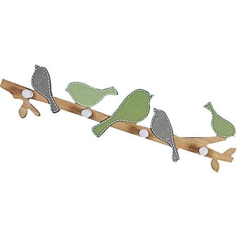 Porte-manteau Support Résistant Corrosion à 4 Crochets en Bois Vert Mural Design Créatif Oiseaux et Facile à Nettoyer pour Chambre Moderne (1/5)