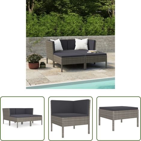 vidaXL Auflagen - 4-tlg. Garten-Lounge-Set mit Auflagen Poly Rattan Grau (1/5)