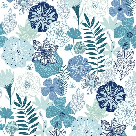 Papier peint auto-adhésif - Fleurs Nuances De Bleu - 5.75 m x 45 cm (1/4)