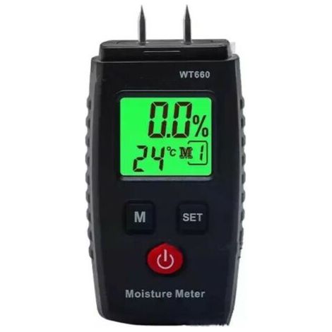 Feuchtigkeitstester, Stiftfeuchtigkeitsdetektor mit 3 Modi, LCD-Display mit grüner Hintergrundbeleuchtung, Schimmeldetektor für Holz und Baumaterialien (1/2)