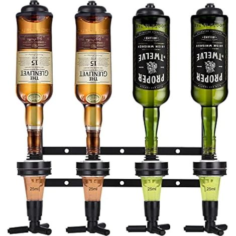Distributeur d'alcool mural optique 4 bouteilles, support à vin, bar domestique pour vodka, whisky, rhum, gin (Noir) (1/4)