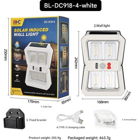 Applique capteur de corps humain solaire à LED, murale, lumière extérieure puissante, décoration de jardin, lampe tungstène étanche (1/5)