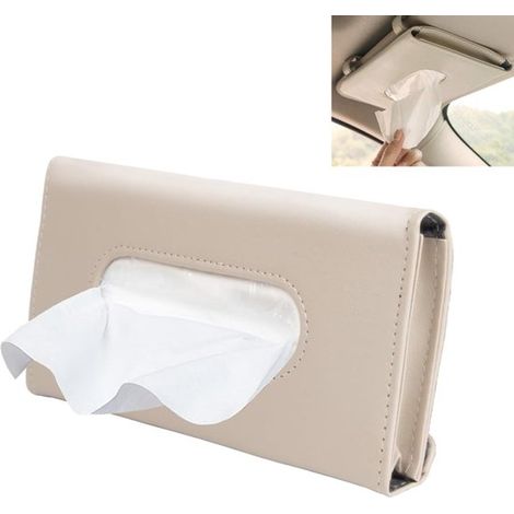 Boîte à mouchoirs pour voiture - Porte-mouchoirs - Se fixe au pare-soleil ou au siège arrière - PU - Beige (1/5)