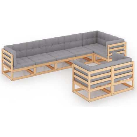 vidaXL 8-tlg. Garten-Lounge-Set mit Kissen Massivholz Kiefer