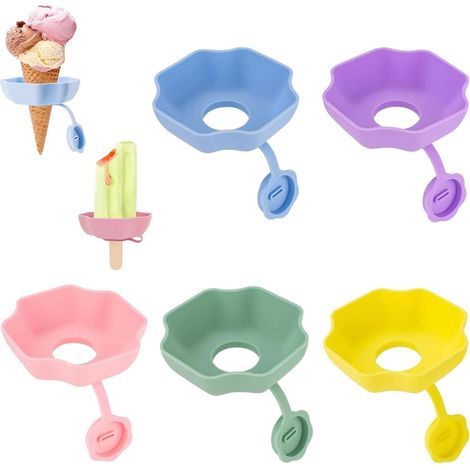 Set di 5 porta-coni gelato in silicone riutilizzabili, antigoccia. Raccogligocce per ghiaccioli, ideale per casa, piscina, spiaggia, feste, barbecue e picnic. (1/5)