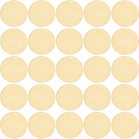 1 Box of 50pcs 25mm Blank Brass Gold Round Blank Metal Tags with Hole for Jewelry Making Engraved Pets Plants Doors DIY (1/5)