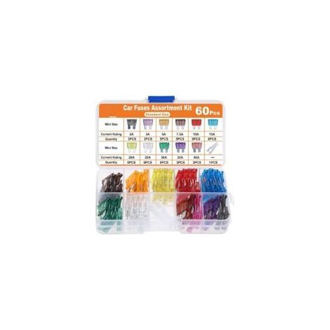 60-teiliges Auto-Sicherungsset – 11 Stromstärken von 2A bis 40A – Umweltfreundlicher Kunststoff – Inklusive Auszieher (1/5)