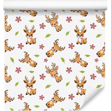 Hirschtapete in Weiß, Beige und Creme für Wohn- und Schlafzimmer, 50 x 1000 cm (1/5)