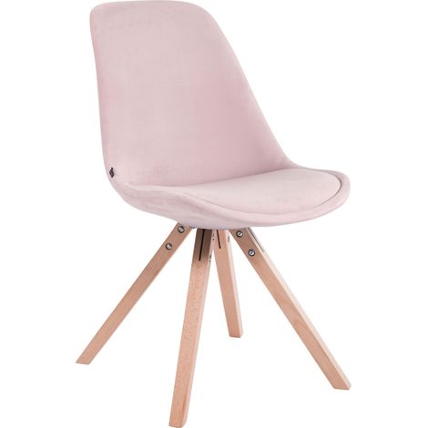 Chaise de salle à manger design scandinave en velours rose et pieds en bois clair forme carré 100003440