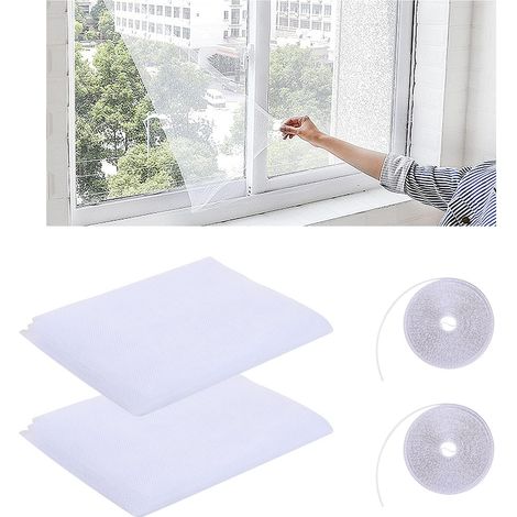 2 Pcs Moustiquaire Fenetre, Filet Écran Insecte, 130cmx150cm, Moustiquaire avec de Bandes Auto Adhésives,Moustiquaire en Maille Filet pour Fenêtre, Blanc
