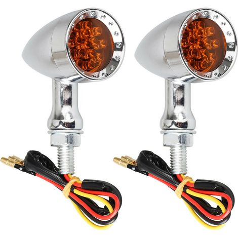2-teiliges universelles verchromtes, bernsteinfarbenes LED-Blinker-, Brems- und Rücklicht für Motorräder