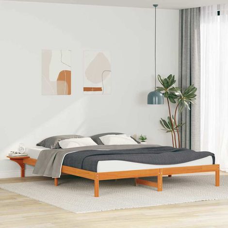 Estructura de Cama con Mesitas Marrón cera 200 x 210 cm