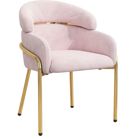 Sedia da pranzo singola in velluto rosa con 4 gambe in metallo MODENUIT (1/5)