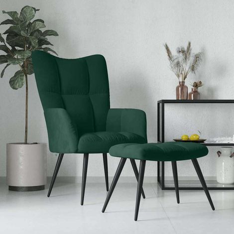 vidaXL Sillón de relax con taburete terciopelo verde oscuro (1/5)