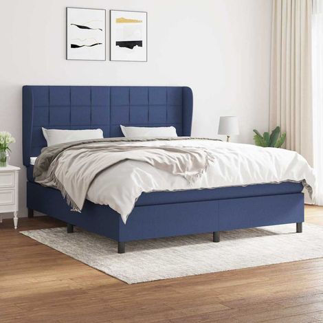 Cama box spring con colchón tela azul 180x200 cm (1/5)